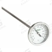 VEE GEE Compost Dial Thermometer: 0°F to 200°F, +/- 2°F, 36 in Stem Lg, Fahrenheit (MPN 82200-36). Key specifications — Accuracy: +/- 2°F; Thread Type: NPT; Housing Material: Aluminum; Brand: VEE GEE; Temperature Units: Fahrenheit.