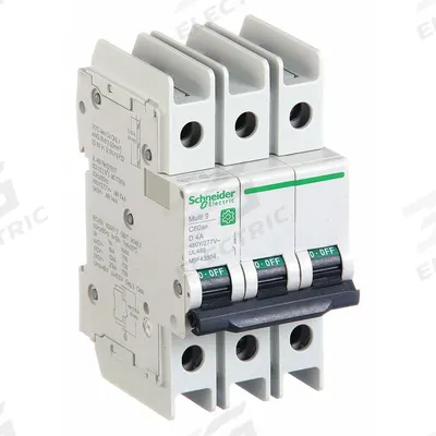 SCHNEIDER Miniature Circuit Breaker: 4 A Amps, 14kA at 120/240V AC, Screw Clamp - D-Curve, 3-Pole UL489 DIN Rail-Mount Miniature Circuit Breakers