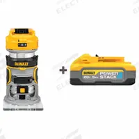 DEWALT Cordless Compact Router w/ BONUS BATTERY: 20V MAX*, Battery Included, Fixed Base, 1.25 hp (MPN DCW600B/DCBP520). Key specifications — attr217755: (1) Bare Tool, (1) Battery; attr217749: 5.0 Ah; attr217752: Brushless.