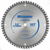 WESTWARD Circular Saw Blade: 10 in Blade Dia., 60 Teeth, 0.07 in Cut Wd, 5/8 in Arbor Size, Combo (MPN 24EL99). Key specifications — attr1116119: WESTWARD; attr1145631: Wood.