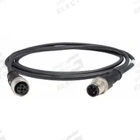 Cordset: M12 Male Straight X M12 Female Straight, 3 Pins, Black, PUR, 2 m Cable Lg, 22 AWG Wire Size (MPN XZCR1511040A2). Key specifications — Cable Jacket Color: Black; End 1 Gender: Male; End 1 Mounting Orientation: Straight; End 2 Gender: Female; End 2 Mounting Orientation: Straight; End 2 Connection Type: M12; IP Rating: IP69K; Brand: TELEMECANIQUE SENSORS.
