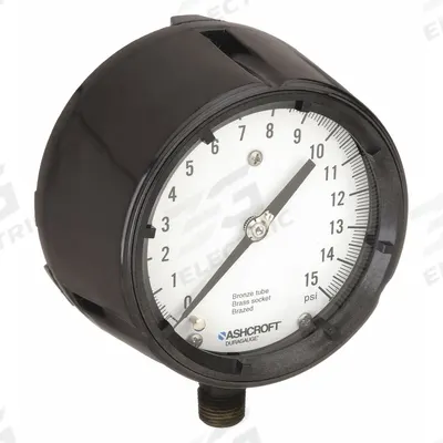 ASHCROFT Process Pressure Gauge: 0 psi to 15 psi, White, 4 1/2 in Dial, 1/2 in NPT Male - Brass/Bronze Wetted Parts & Plastic Casing