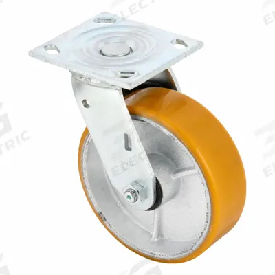 APPROVED VENDOR Plate Caster: Swivel, No Brake, Polyurethane, 6 in Wheel Dia., 2 in Wheel Wd - General-Purpose NSF-Listed Sanitary Plate Casters