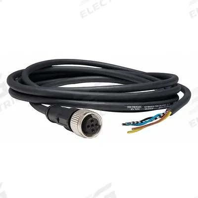 TELEMECANIQUE SENSORS Cordset: M12 Female Straight X Bare Wire, 5 Pins, Black, PUR, 2 m Cable Lg - Single-Ended Cordsets with PUR Jacket for Twisting Applications