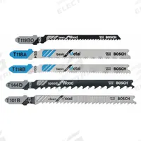 BOSCH Jig Saw Blade Set: T Shank, 5 Pieces, Rigid for Straight Cuts Cutting Edge, Bi-Metal, 5 PK (MPN T500). Key specifications — attr1132213: (1) T 118 A Basic for Metal; attr1132208: BOSCH.