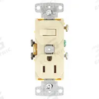 Combination Device: Toggle Switch, 5-15R, Ivory, 120V AC, 15 A (MPN RC108I). Key specifications — Brand: BRYANT.