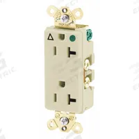 BRYANT Receptacle: Hospital Grade, Decorator Duplex, 5-20R, Ivory, 125V AC, 20 A, 2 Pole / 3 Wire (MPN 9300IGI)