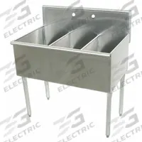 ADVANCE TABCO Scullery Sink: 3 Bowls, 41 in Overall Ht, 36 in Overall Lg, 24 1/2 in Overall Wd (MPN 4-3-36). Key specifications — Brand: ADVANCE TABCO.