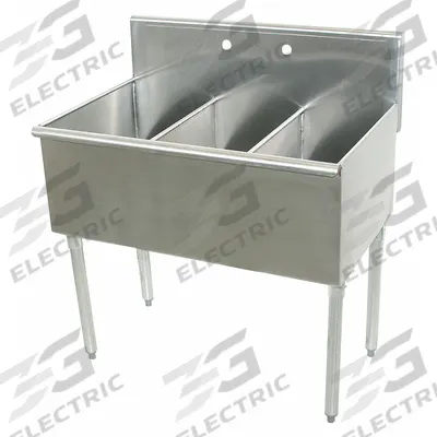 ADVANCE TABCO Scullery Sink: 3 Bowls, 41 in Overall Ht, 36 in Overall Lg - Three-Bowl Freestanding Kitchen & Bar Sinks without Faucets