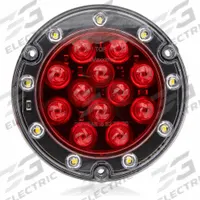 MAXXIMA Stop/Tail/Turn/Back-Up Light: LED, Stop, Turn, and Tail Combo Light, Red, Round, Flange (MPN M85417R). Key specifications — Standards: SAE J1398; Electrical Connection: PL-3 Female Pigtail; Brand: MAXXIMA; Installation Type: Permanent; Lens Color: Red; Mount Type: Flange; Lighting Technology: LED; Light Type: Stop, Turn, and Tail Combination Light.