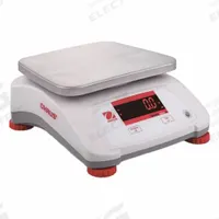 OHAUS Food Scale: 7 1/2 in Weighing Surface Dp, 9 1/2 in Weighing Surface Wd, 4 3/4 in Overall Ht (MPN V22PWE30T AM). Key specifications — Readability: 0.01 lb/5 g; Brand: OHAUS; IP Rating: IPX8.