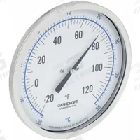 ASHCROFT Dial Thermometer: -20°F to 120°F /-30°C to 50°C, ±1% Accuracy, 2.5 in Stem Lg (MPN 50EI60R). Key specifications — Accuracy: ±1 %; Brand: ASHCROFT.