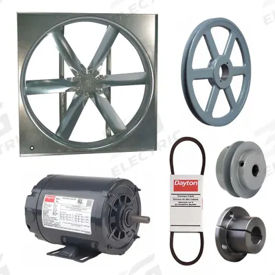 Dayton Supply Fan w/Drive Package: Belt Drive, 30 in Blade, Open Dripproof, 7,713 cfm - Belt-Drive Panel Supply Fans with Drive Package
