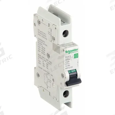 SCHNEIDER Miniature Circuit Breaker: 3 A Amps, 60V DC, 14kA at 120/240V AC - C-Curve, 1-Pole UL489 DIN Rail-Mount Miniature Circuit Breakers