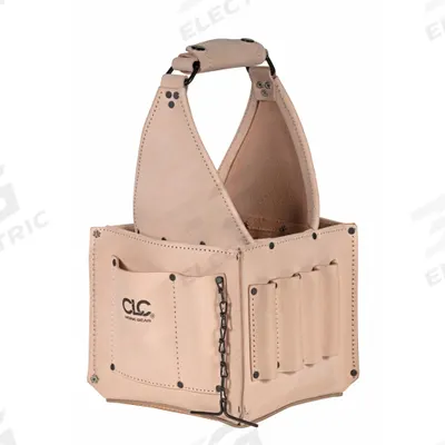 CLC Tool Tote: 8 1/2 in W x 8 1/2 in D x 15 in H, Tan, Leather, 17 Pockets - Leather Tool Totes