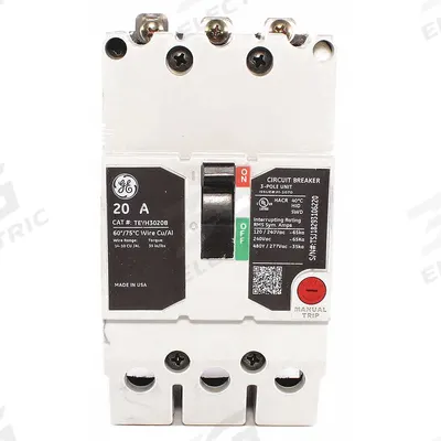 GE Molded Case Circuit Breaker: 20 A Amps, 35kA at 277/480V AC, Fixed, Lug - TEY-Frame GE Molded Case Circuit Breakers