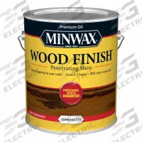 MINWAX Wood Stain: Wood Stain, Interior, Oil, 1 gal Container Size, Wood, Espresso, Semi-Transparent (MPN 710990000). Key specifications — Brand: MINWAX; Transparency: Semi-Transparent; Use Location: Interior; Sub-Brand: Wood Finish 250 VOC; Color: Espresso.