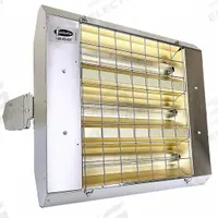 FOSTORIA Infrared Quartz Electric Heater: 4800 W Watt Output, 240V AC, 1/3 Phase, Hardwired, Silver (MPN H-60-223-THSS). Key specifications — Wattage Output: 4800 W; Voltage: 240V AC; Brand: FOSTORIA; Electrical Connection: Hardwired; Element Type: Quartz Lamp; Housing Color: Silver; Housing Material: Stainless Steel; Overall Dimensions - L x W x D: 24 in x 21-1/2 in x 11 in.
