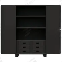 JAMCO Storage Cabinet: 36 in x 24 in x 78 in, Swing Handle & Padlock Hasp, 14 ga Panel Thick, Legs (MPN HG236BL). Key specifications — Cabinet Color: Black; Method of Construction: Welded; Base Type: Legs; Assembled: Assembled; Mobility: Stationary; Adjustable Shelves: (2) Adjustable; Cabinet Finish: Powder Coated; Cabinet Material: Steel.