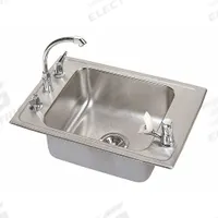 ELKAY Classroom Sink: Dual Manual Handle, Lever, 25 in Overall Lg, 17 in Overall Wd, 4 Faucet Holes (MPN DRKAD251750C). Key specifications — Brand: ELKAY; Sink Material: Stainless Steel.