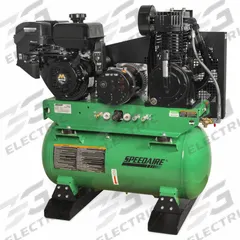 SPEEDAIRE Stationary Air Compressor/Generator: 2 Stage, 14 hp Engine, Mi-T-M, 15.7 cfm, Horizontal (MPN AG2-SM14-30GE). Key specifications — attr50933: Mi-T-M; attr86530: Electric; attr50934: SPEEDAIRE.