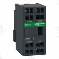 SCHNEIDER Auxiliary Contact Block: 1NO/1NC, 6 A Max Current (AC), Front Mount, Front-Mounted (MPN LADN113). Key specifications — Brand: SCHNEIDER; Compatible with Series: TeSys Deca.