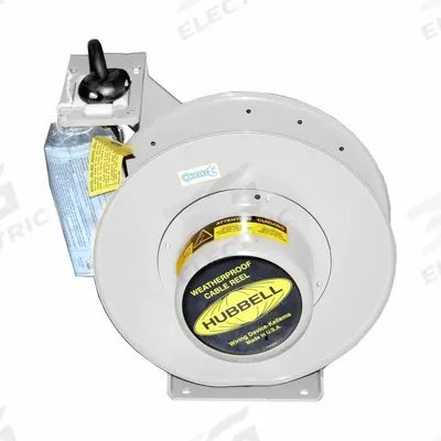 HUBBELL WIRING DEVICE-KELLEMS Extension Cord Reel: Ratchet Lock, 50 ft Cord Lg, 10 AWG, SOW - Hardwired Self-Retracting Cord Reels