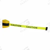 APPROVED VENDOR Wall Mounted Retractable Belt Barrier: Magnet, 30 ft Belt Lg, Caution Messaging (MPN 828LJ5). Key specifications — attr981520: Black; attr981527: Black/Yellow; attr193646: APPROVED VENDOR; attr981511: Yellow.