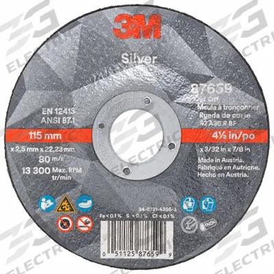 3M Depressed Center Cut-Off Wheel: Type 27, 4 1/2" x 3/32" x 7/8", Ceramic - Cool-Cutting Cut-Off Wheels for Carbon & Stainless Steel