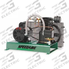 SPEEDAIRE Electric Air Compressor: 3 hp, 1 Stage, Tankless, 12.3 cfm, 40 psi, 200-240V AC/480V AC (MPN 4B243). Key specifications — attr48430: SPEEDAIRE; attr48445: 60 Hz; attr48448: Pressure Safety Valve; attr48450: 480V AC; attr48474: Three; attr48487: Tankless.