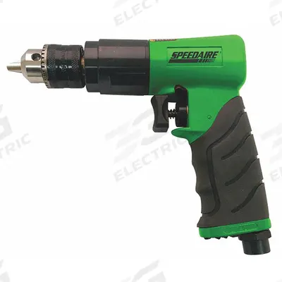 SPEEDAIRE Air-Powered Drill: 3/8 in Chuck, Light Duty, 2,000 RPM, 0.5 hp, Keyed - Pistol-Grip Air-Powered Drills