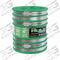 FERNCO Flexible Coupling Straight: PVC, For 4 in Pipe, 8 in Overall Lg, 6 Clamps Included (MPN HULK4). Key specifications — For Location: Below Ground; For Pipe Material: Cast Iron; Brand: FERNCO; Clamp Material: Stainless Steel; Shield Material: Steel; Reinforcement Material: Steel; Pipe Fitting Material: PVC.