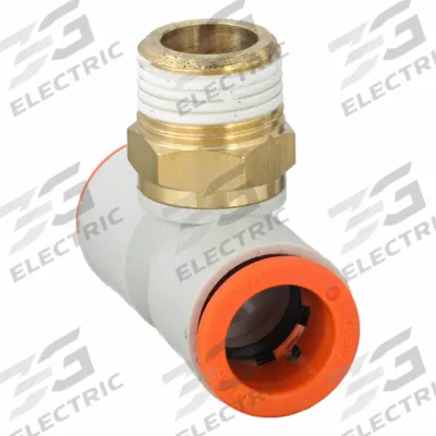 SMC Push-Fit Tee Fitting: 1/2 in OD x 1/2 in OD x 3/8 in Pipe x 1/2 in Pipe Size - Polybutylene & Brass Tube Fittings