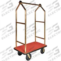 CSL Bellman Cart: 1 1/2 in Frame Dia, 44 in Overall Lg, 24 in Overall Dp, 71 in Overall Ht, Red (MPN 2633BK-030-RED). Key specifications — Brand: CSL; Frame Finish: Gold; Product Type: Bellman Cart; Caster Type: (2) Swivel.
