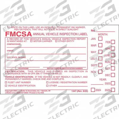 JJ KELLER Vehicle Inspection Decal: Carbonless, Annual Vehicle Inspection Label, 2-Ply - All-Type Vehicle Inspection Labels
