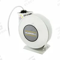 HUBBELL WIRING DEVICE-KELLEMS Extension Cord Reel: Ratchet Lock, 45 ft Cord Lg, 12 AWG, SJO, White (MPN HBLIWC45123). Key specifications — Retractable Cord Ending NEMA Configuration: Bare Wire; Brand: HUBBELL WIRING DEVICE-KELLEMS.