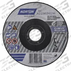 NORTON Depressed Center Wheel: Type 27, 5" x 0.045" x 7/8", Aluminum Oxide, 36 Grit (MPN 66252849370). Key specifications — Series: Norton for Aluminum; Brand: NORTON.
