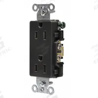 BRYANT Receptacle: Decorator Duplex, 5-15, Black, 125V AC, 15 A, 2 Pole / 3 Wire (MPN DRS15BLK)