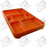 ROCK Food Tray: 14 1/4 in Overall Lg, 9 1/2 in Overall Wd, Orange, 7 Compartments, Orange (MPN 2500O). Key specifications — Brand: ROCK; Color: Orange; NSF Certified: No.