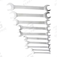 WESTWARD Open End Wrench Set: Alloy Steel, Satin, 10 Tools, 1/4 in to 1 1/8 in Range of Head Sizes (MPN 36A314). Key specifications — attr309745: No; attr309746: Canvas Pouch; attr309754: Satin; attr309753: Alloy Steel; attr324938: WESTWARD.