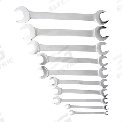 WESTWARD Open End Wrench Set: Alloy Steel, Satin, 10 Tools - SAE, Double End, Open End Wrench Sets