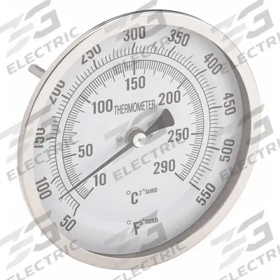 APPROVED VENDOR Dial Thermometer: 50°F to 550°F /10°C to 290°C, 4 in Stem Lg - Back-Mount Fixed-Angle Thread-Mount Dial Thermometers