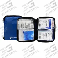 FIRST AID ONLY Child Response Kit: Gen Purpose, 24 People Served, 12 Components, Fabric (MPN 91575). Key specifications — Adhesive Bandages Included: (4) 3/4 in x 3 in Plastic Bandages; Application: General Purpose; Brand: FIRST AID ONLY; Housing Color: Blue; Housing Material: Fabric; Includes Oral or Inhalant Medication: No Medication Included; Mountable: Portable; Oral and Inhalant Medicinals Included: No Oral/Inhalant Medicinals.
