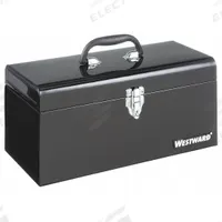 WESTWARD Tool Box: 16 in W 7 in D 7 1/2 in H, Plastic/Steel, Black, Padlock, 1 Compartments (MPN 44ZJ82). Key specifications — attr1116905: Black; attr1116946: WESTWARD; attr1116904: Padlock.
