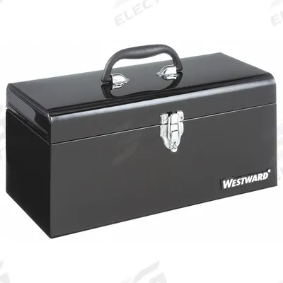 WESTWARD Tool Box: 16 in W 7 in D 7 1/2 in H, Plastic/Steel, Black, Padlock - Steel Tool Boxes