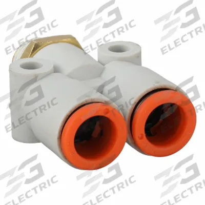 SMC Push-Fit Wye Fitting: 5/16 in OD x 5/16 in OD x 1/8 in Pipe x 5/16 in Pipe Size - Polybutylene & Brass Tube Fittings