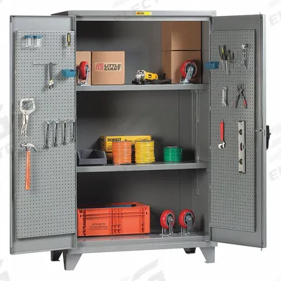 LITTLE GIANT Pegboard Cabinet: 60 in x 30 1/4 in x 78 in, Swing Handle & Keyed - Industrial Shelf Cabinets with Pegboards