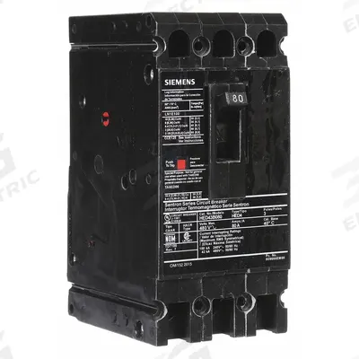 Siemens Molded Case Circuit Breaker: 80 A Amps, 42kA at 480V AC, Fixed, Load Side Lug - ED-Frame Siemens Molded Case Circuit Breakers