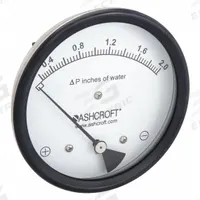 ASHCROFT Differential Pressure Gauge: Dual In-Line or Back, 1/8 in NPT Female, ±3% Gauge Accuracy (MPN 451134EDRQMXCYLM2IWD). Key specifications — Sensor Type: Diaphragm; Series: 1134; Housing Material: Glass Filled Nylon; Certificate of Calibration: Not Included; Gauge Accuracy: ±3%.