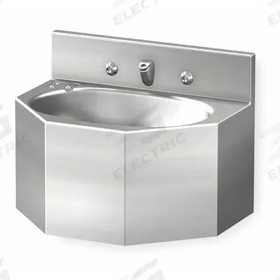 ACORN Bathroom Sink: Stainless Steel, 14 3/4 in Bowl Lg, 5 in Bowl Dp - One-Bowl Institutional Bathroom Sinks